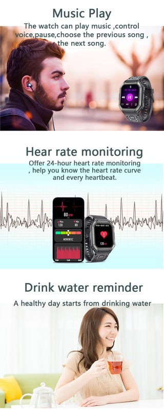 SENBONO 2022 New Smart Watch Men Big Battery Music Play Fitness Tracker Bluetooth Dial Call Sport Smartwatch Men for IOS Android ALODIA STORE