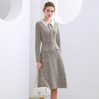 EVNISI Women 2023 Winter Grey Dress Tweed Dress For Party A-Line Flare Sleeve Woolen Dress Holiday Vestidos Thick Outerwear ALODIA STORE