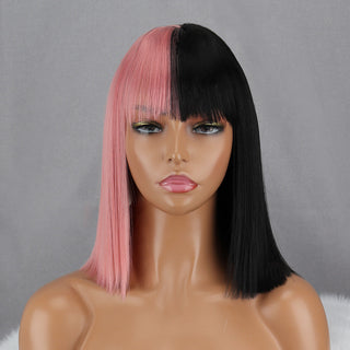 Green Short Bob Wig With Bangs for Women Shoulder Length Synthetic Wigs Cosplay Party Daily Lolita Natural Hair Black Pink Red ALODIA STORE