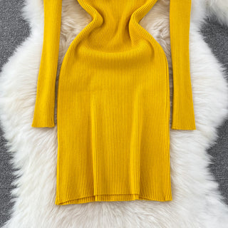 Elegant Turtleneck Long Sleeve Knit Bodycon Pencil Dress Slim Basic Fashion Sweater Vestido Sexy Women Autumn Winter Clothing ALODIA STORE