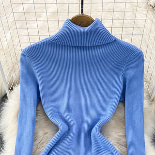 Elegant Turtleneck Long Sleeve Knit Bodycon Pencil Dress Slim Basic Fashion Sweater Vestido Sexy Women Autumn Winter Clothing ALODIA STORE