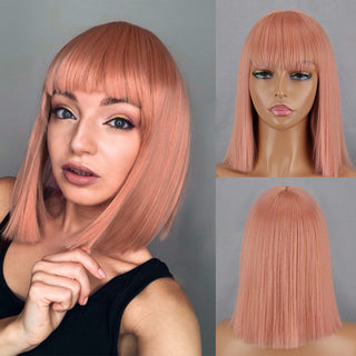 Green Short Bob Wig With Bangs for Women Shoulder Length Synthetic Wigs Cosplay Party Daily Lolita Natural Hair Black Pink Red ALODIA STORE