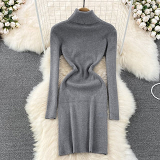 Elegant Turtleneck Long Sleeve Knit Bodycon Pencil Dress Slim Basic Fashion Sweater Vestido Sexy Women Autumn Winter Clothing ALODIA STORE