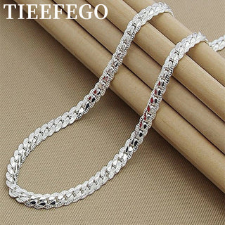 TIEEFEGO 925 Sterling Silver 6mm Side Chain 8/18/20/22/24 Inch Necklace For Woman Men Fashion Wedding Engagement Jewelry Gift ALODIA STORE