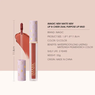 IMAGIC New12-Color Liquid Lipstick Matte Makeup Lips Silky-Smooth Long-Lasting Gloss High Pigment Lip&Cheek Waterproof Lip Mud ALODIA STORE