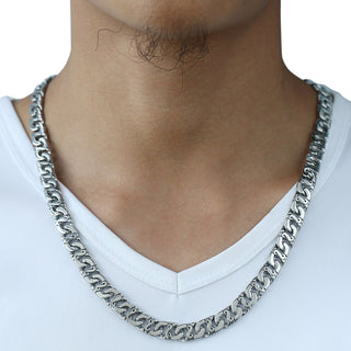 Men's Necklace 316L Stainless Steel Chain 9.5mm Heavy Marina Biker Silver Color Fashion Jewelry Dropshipping 18-36inch HN01 ALODIA STORE