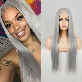 Perruque de Cosplay synthétique lisse et longue, noire ombrée, avec raie centrale naturelle, résistante à la chaleur, brune 613, pour femmes, 28 pouces ALODIA STORE