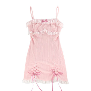 Japanese Kawaill Lolita Dress Women Bow Pink Party Mini Fashion 2 Piece Dress Set 2023 Summer ALODIA STORE