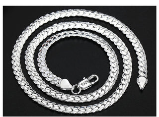 TIEEFEGO 925 Sterling Silver 6mm Side Chain 8/18/20/22/24 Inch Necklace For Woman Men Fashion Wedding Engagement Jewelry Gift ALODIA STORE
