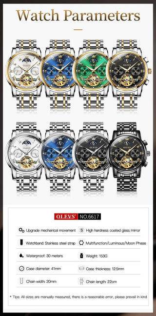 OLEVS Men Watch Automatic Mechanical Watch Stianless Top Brand Luxury Moon phase SkeletonTourbillon Wristwatch Reloj hombres ALODIA STORE