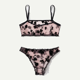 Leechee New Lingerie Set Floral Full Cup Bra For Women Fashion Mesh Sexy Underwear Intimate Lingerie Ruffles Bra And Panty Set ALODIA STORE