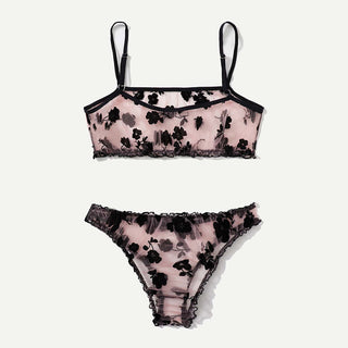 Leechee New Lingerie Set Floral Full Cup Bra For Women Fashion Mesh Sexy Underwear Intimate Lingerie Ruffles Bra And Panty Set ALODIA STORE