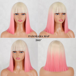 Short Bob Synthetic Wigs With Bangs for Women Wigs Blonde Black Blue fiber Natural Hair for Lolita Cosplay Party Daily Use ALODIA STORE