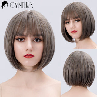 Green Short Bob Hair Synthetic Wig For Woman With Bangs Blonde Ombre Pink Cosplay Lolita Party Heat Resistant Daily Natural Hair ALODIA STORE
