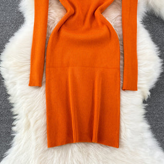 Elegant Turtleneck Long Sleeve Knit Bodycon Pencil Dress Slim Basic Fashion Sweater Vestido Sexy Women Autumn Winter Clothing ALODIA STORE