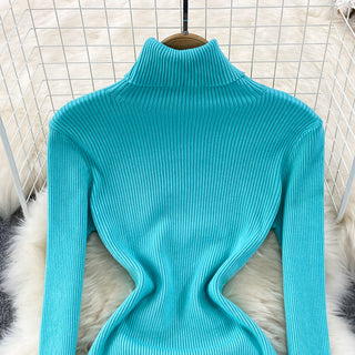 Elegant Turtleneck Long Sleeve Knit Bodycon Pencil Dress Slim Basic Fashion Sweater Vestido Sexy Women Autumn Winter Clothing ALODIA STORE