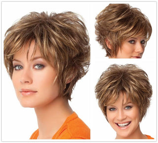 GNIMEGIL Synthetic Hair Blonde Wig with Bangs Natural Short Wig for White Woman High Temperature Blond Ombre Mommy Wig for Daily ALODIA STORE