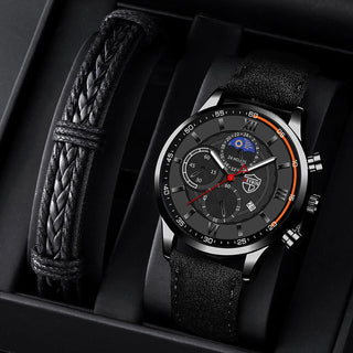 Fashion Mens Sports Watches Man Business Quartz Wristwatch Luxury Black Leather Bracelet Men Casual Luminous Clock Watch ALODIA STORE