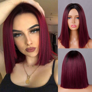 Green Short Bob Wig With Bangs for Women Shoulder Length Synthetic Wigs Cosplay Party Daily Lolita Natural Hair Black Pink Red ALODIA STORE