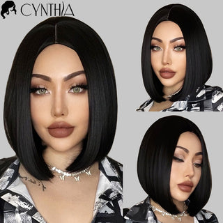 Short Bob Wig Synthetic Wigs For Women Black Ombre Red Blonde Pink Lolita Cosplay Party Natural Hair Heat Resistant Perruque Bob ALODIA STORE