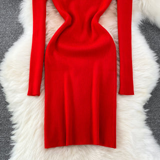 Elegant Turtleneck Long Sleeve Knit Bodycon Pencil Dress Slim Basic Fashion Sweater Vestido Sexy Women Autumn Winter Clothing ALODIA STORE