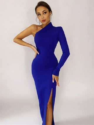 Long Elegant Dresses for Women Summer One Shoulder Maxi Dress Bodycon Sexy Black Slit Fomal Wedding Evening Party Dress 2022 ALODIA STORE