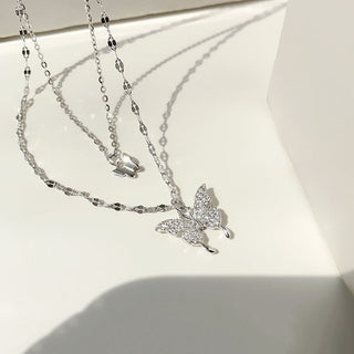 Luxury Necklace for Women Butterfly Necklace Shiny Double Chain Clavicle Pendant Anniversary Gift Jewelry Necklaces for Women ALODIA STORE
