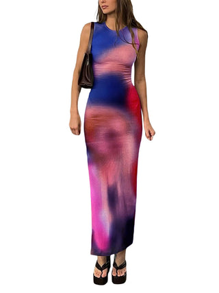Sleeveless Backless Maxi Dress Women Summer Bodycon Elegant Sexy Tie Dye Outfits Ladies Birthday Party Club Sundress ALODIA STORE