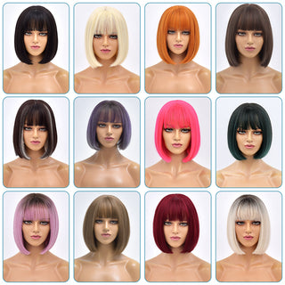 Short Bob Wig Synthetic Wigs For Women Black Ombre Red Blonde Pink Lolita Cosplay Party Natural Hair Heat Resistant Perruque Bob ALODIA STORE
