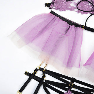 MIRABELLE Fine Lingerie for Women Sexy Porn Underwear Bra and Panty Set Lace Thongs Ruffle Fancy Embroidery With Chain Garter ALODIA STORE