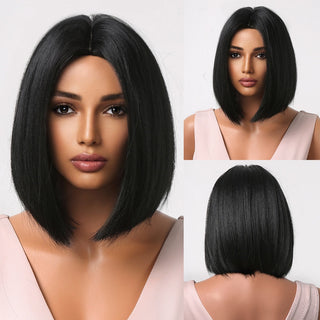 Pelucas sintéticas cortas y rectas para mujeres, cabello falso resistente al calor, Rubio a marrón, Ombre, Bob con flequillo, fiesta de Cosplay diaria ALODIA STORE