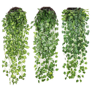 Artificial Plant Vines Wall Hanging Rattan Leaves Branches Outdoor Garden Home Decoration Plastic Fake Silk Leaf Green Plant Ivy ALODIA STORE