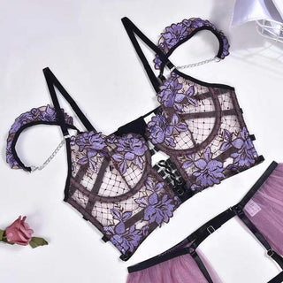 MIRABELLE Fine Lingerie for Women Sexy Porn Underwear Bra and Panty Set Lace Thongs Ruffle Fancy Embroidery With Chain Garter ALODIA STORE