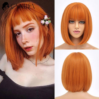 Green Short Bob Hair Synthetic Wig For Woman With Bangs Blonde Ombre Pink Cosplay Lolita Party Heat Resistant Daily Natural Hair ALODIA STORE