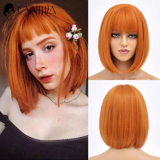 Green Short Bob Hair Synthetic Wig For Woman With Bangs Blonde Ombre Pink Cosplay Lolita Party Heat Resistant Daily Natural Hair ALODIA STORE