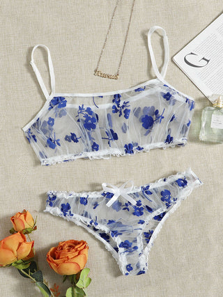 Leechee New Lingerie Set Floral Full Cup Bra For Women Fashion Mesh Sexy Underwear Intimate Lingerie Ruffles Bra And Panty Set ALODIA STORE
