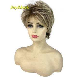 Short Ombre Blonde Wig Synthetic Bob Straight Hair With Bangs Women Natural Daily Wear Wig ALODIA STORE