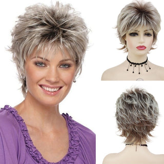 GNIMEGIL Synthetic Hair Blonde Wig with Bangs Natural Short Wig for White Woman High Temperature Blond Ombre Mommy Wig for Daily ALODIA STORE