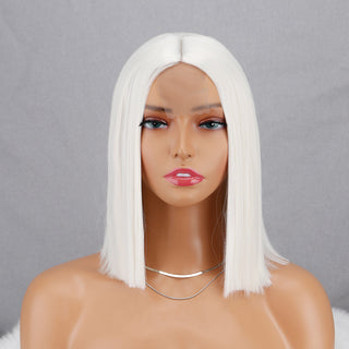 Green Short Bob Wig With Bangs for Women Shoulder Length Synthetic Wigs Cosplay Party Daily Lolita Natural Hair Black Pink Red ALODIA STORE