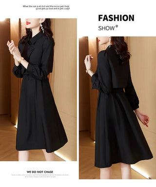 Korean Fashion Casual Two Piece Set Women Elegant Loose Vest CropTops + Long Sleeve Slim Shirt Dress Woman Femme 2 Piece Outfits ALODIA STORE