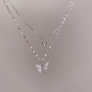 Luxury Necklace for Women Butterfly Necklace Shiny Double Chain Clavicle Pendant Anniversary Gift Jewelry Necklaces for Women ALODIA STORE
