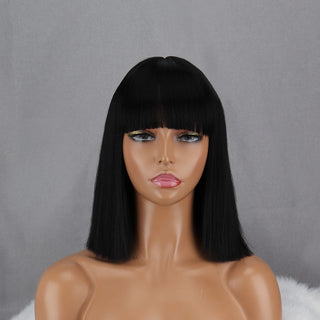 Green Short Bob Wig With Bangs for Women Shoulder Length Synthetic Wigs Cosplay Party Daily Lolita Natural Hair Black Pink Red ALODIA STORE