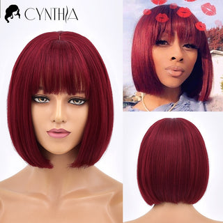 Green Short Bob Hair Synthetic Wig For Woman With Bangs Blonde Ombre Pink Cosplay Lolita Party Heat Resistant Daily Natural Hair ALODIA STORE