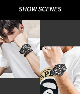 SMAEL Men Sport Watches Dual Time Digital Watch Quartz 50m Waterproof Watch Led Military Watch Sport 8035 Men Watches Wristwatch ALODIA STORE