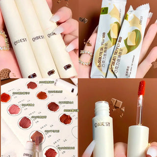 QIBEST Lip Gloss 8 Colors Nude Matte Chocolate Lipstick Waterproof Long Lasting Women Red Lip Tint Velvet Lip Glaze Cosmetics ALODIA STORE