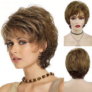 GNIMEGIL Synthetic Hair Blonde Wig with Bangs Natural Short Wig for White Woman High Temperature Blond Ombre Mommy Wig for Daily ALODIA STORE