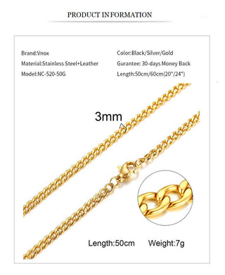 Vnox Men's Cuban Link Chain Necklace Stainless Steel Black Gold Color Male Choker colar Jewelry Gifts for Him ALODIA STORE