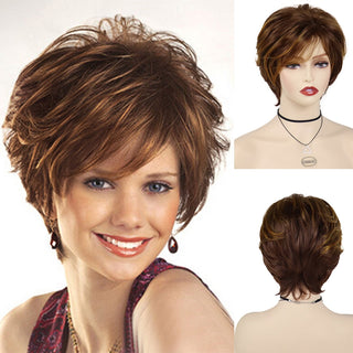 GNIMEGIL Synthetic Hair Blonde Wig with Bangs Natural Short Wig for White Woman High Temperature Blond Ombre Mommy Wig for Daily ALODIA STORE
