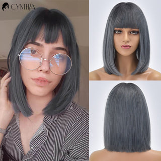 Short Bob Wig Synthetic Wigs For Women Black Ombre Red Blonde Pink Lolita Cosplay Party Natural Hair Heat Resistant Perruque Bob ALODIA STORE