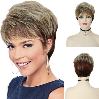 GNIMEGIL Synthetic Hair Blonde Wig with Bangs Natural Short Wig for White Woman High Temperature Blond Ombre Mommy Wig for Daily ALODIA STORE
